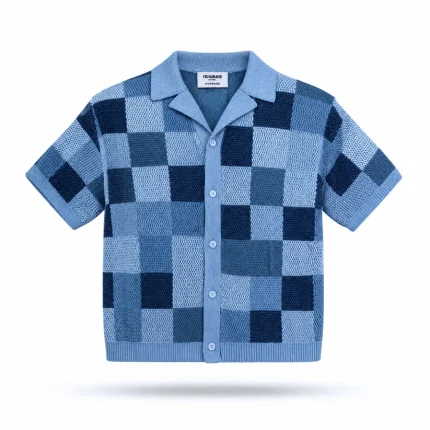 No Sauce Crochet Knit Checkered Shirt Blue (2)