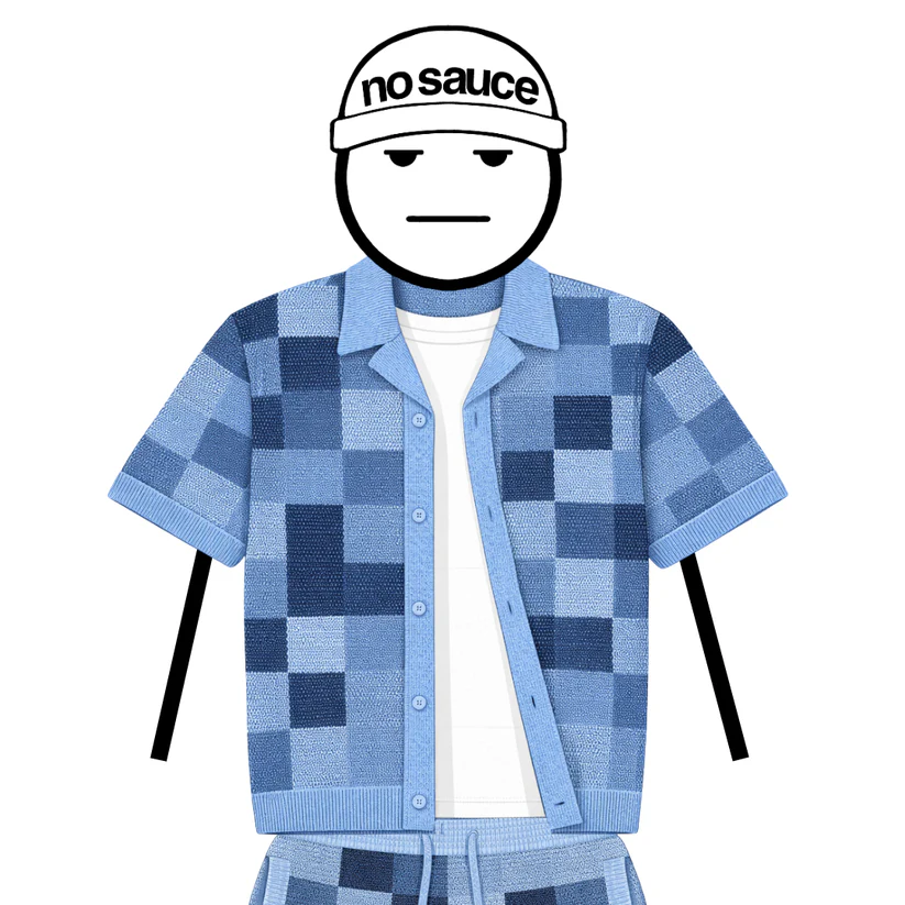 No Sauce Crochet Knit Checkered Shirt Blue (3) No Sauce Crochet Knit Checkered Shirt Blue (3)