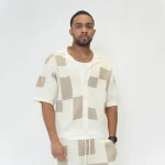 No Sauce Crochet Knit Checkered Shirt Crème (1)
