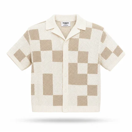 No Sauce Crochet Knit Checkered Shirt Crème (2)