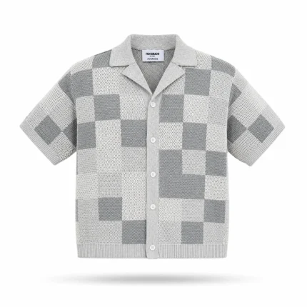 No Sauce Crochet Knit Checkered Shirt Grey (2)