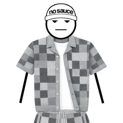 No Sauce Crochet Knit Checkered Shirt Grey (3)