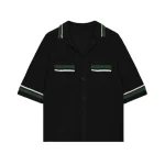 No Sauce Crochet Knit Striped Shirt Black (1)