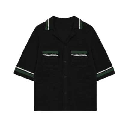 No Sauce Crochet Knit Striped Shirt Black (1)
