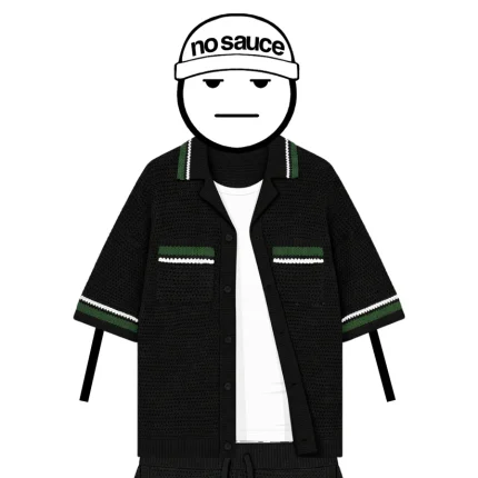 No Sauce Crochet Knit Striped Shirt Black (2)