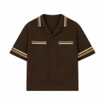 No Sauce Crochet Knit Striped Shirt Brown (2)