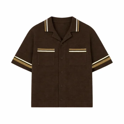 No Sauce Crochet Knit Striped Shirt Brown (2)