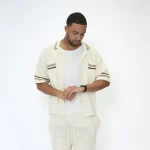 No Sauce Crochet Knit Striped Shirt Crème (1)