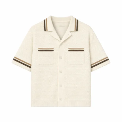 No Sauce Crochet Knit Striped Shirt Crème (2)