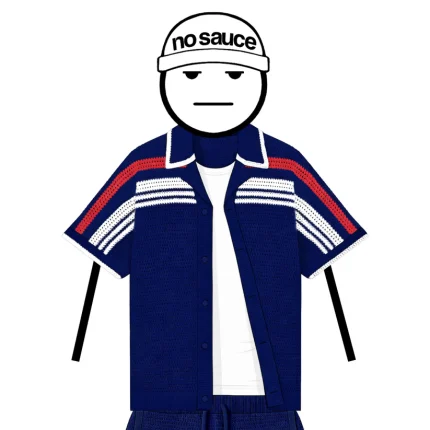 No Sauce Crochet Knit Striped Shirt Français Navy (1)