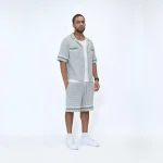 No Sauce Crochet Knit Striped Shirt Grey (1)
