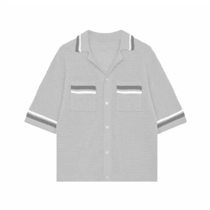 No Sauce Crochet Knit Striped Shirt Grey (2)