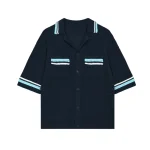 No Sauce Crochet Knit Striped Shirt Navy (3)