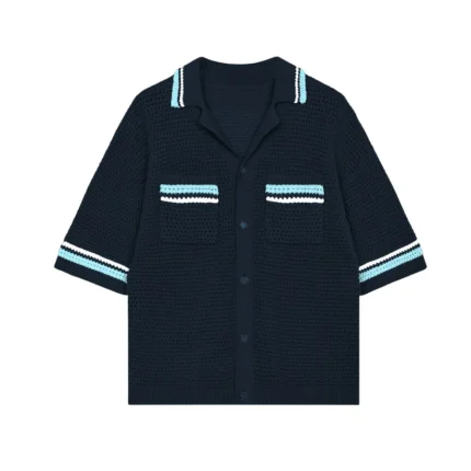 No Sauce Crochet Knit Striped Shirt Navy (3)