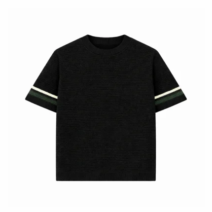 No Sauce Crochet Knit Striped T Shirt Black (1)