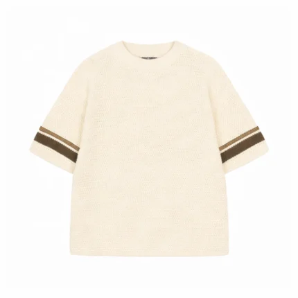 No Sauce Crochet Knit Striped T Shirt Crème (1)