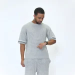 No Sauce Crochet Knit Striped T Shirt Grey (1)