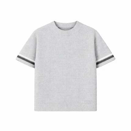 No Sauce Crochet Knit Striped T Shirt Grey (3)