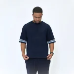 No Sauce Crochet Knit Striped T Shirt Navy (1)