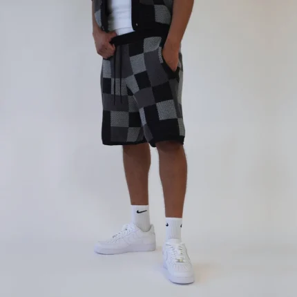 No Sauce Crochet Knit Checkered Shorts Black (2)
