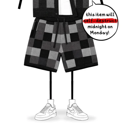 No Sauce Crochet Knit Checkered Shorts Black (3)