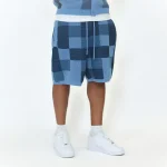 No Sauce Crochet Knit Checkered Shorts Blue (1)