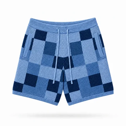No Sauce Crochet Knit Checkered Shorts Blue (2)