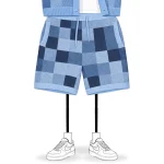 No Sauce Crochet Knit Checkered Shorts Blue (3)
