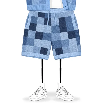 No Sauce Crochet Knit Checkered Shorts Blue (3)