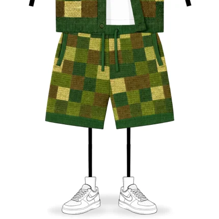 No Sauce Crochet Knit Checkered Shorts Camo (3)