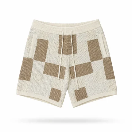 No Sauce Crochet Knit Checkered Shorts Crème (2)