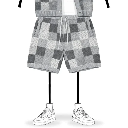 No Sauce Crochet Knit Checkered Shorts Grey (3)