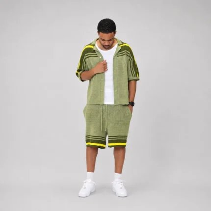 No Sauce Crochet Knit Striped Shorts Brasilia Green (2)