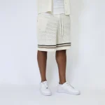 No Sauce Crochet Knit Striped Shorts Crème (1)