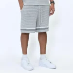 No Sauce Crochet Knit Striped Shorts Grey (1)