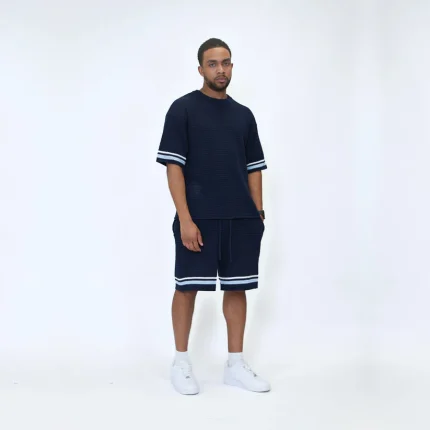 No Sauce Crochet Knit Striped Shorts Navy (2)