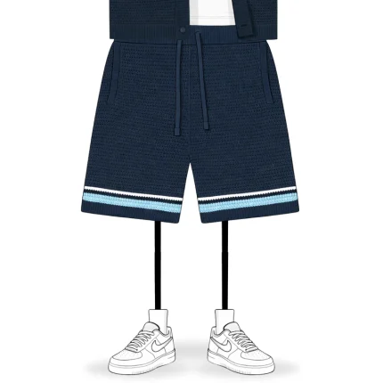 No Sauce Crochet Knit Striped Shorts Navy (3)